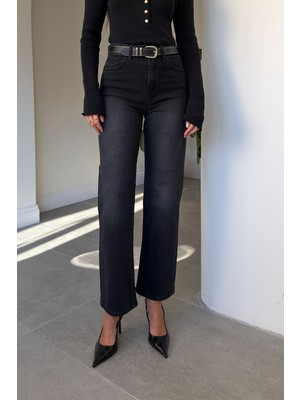 Magarde Luna Kemerli Wide Leg Jean- Füme