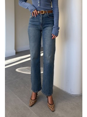 Magarde Luna Kemerli Wide Leg Jean- Mavi