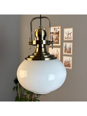 Bamyum Solvia Cam Beyaz Tekli Avize Eskitme Başlık Retro Sarkıt Lamba Salon Aydınlatma