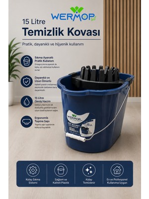 Safir 15 Litre Temizlik Kovası Sıkma Aparatlı Mop Kovası