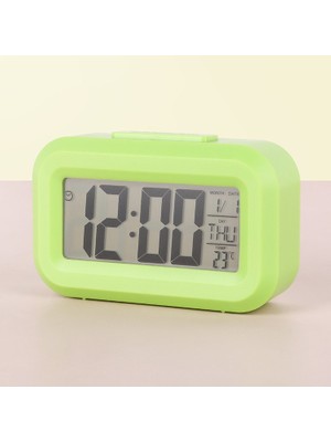 Silabor Mini Dijital Masa Saati ve Çalar Saat – LCD Ekranlı, Tarih ve Sıcaklık Göstergeli Alarm Saati 9 × 4,5 cm - Yeşil
