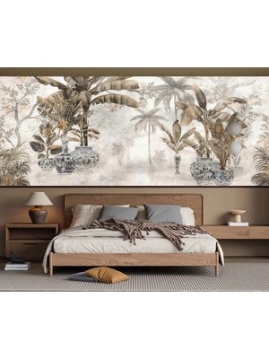 Arterior Wallpaper Saksılarda Muz Ağaçları ve Siluet Palmiyeler Poster Duvar Kağıdı