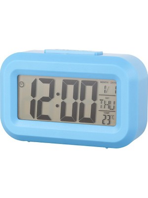 Silabor Mini Dijital Masa Saati ve Çalar Saat – LCD Ekranlı, Tarih ve Sıcaklık Göstergeli Alarm Saati 9 × 4,5 cm - Mavi