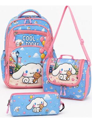 Cakard Cool Today Sevimli Köpek Temalı 3’lü Ilkokul Okul Çanta Seti – Sırt Çantası + Beslenme Çantası + Kalemlik | Mavi-Pembe