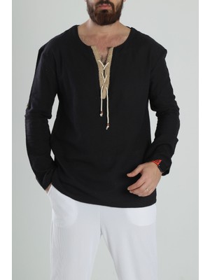 Cocopelli Tasarım Ipli Siyah T-Shirt COC1598