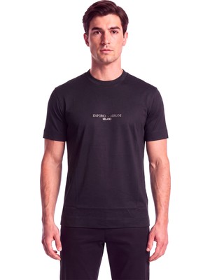 Emporio Armani Erkek Normal Kalıp Logo Işlemeli Kısa Kollu Siyah1 T-Shirt EM007353 AF10017-MB844