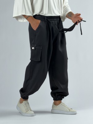Cocopelli Siyah Erkek Bol Kesim Kargo Cepli Jogger Pantolon COC3301