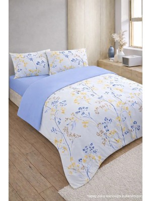Ely Parker Kolay Ütü 160X200 Çift Kişilik Nevresim Takımı Lastikli Çarşaf Yorgan Kılıfı Yastık Kılıfı) Yaprak Desenli