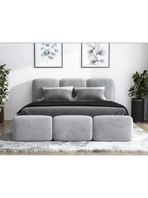 Hmz Arya Yumuşak Dokulu Modern Tasarım Başlıklı Gri Tek Kişilik Karyola 120 x 200 cm