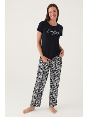 Pierre Cardin Kadın Siyah Kısa Kol Pijama Takım