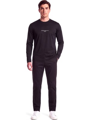 Emporio Armani Erkek Normal Kalıp Logo Desenli Bisiklet Yaka Uzun Kollu Siyah1 T-Shirt EM008053 AF10017-MB844
