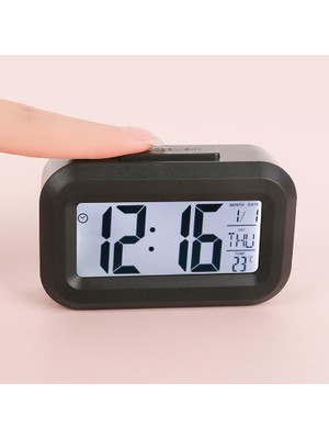 Silabor Mini Dijital Masa Saati ve Çalar Saat – LCD Ekranlı, Tarih ve Sıcaklık Göstergeli Alarm Saati 9 × 4,5 cm - Siyah