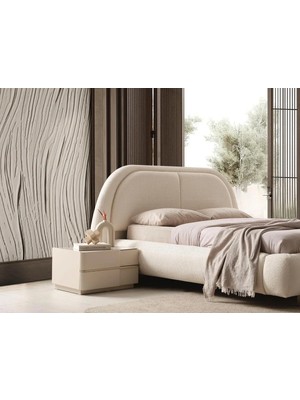Hmz Hilton Oval Dolgulu Başlıklı Bej Tek Kişilik Karyola 120 x 200 cm