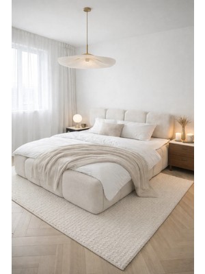 Hmz Bianka Bukle Kumaşlı Konfor Tasarım Beyaz Tek Kişilik Karyola 120 x 200 cm