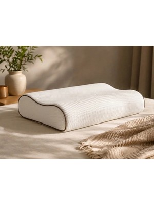 Gensco %100 Doğal Lateks Ortopedik Yastık Boyun Destekli Ergonomik Uyku Yastığı Pamuklu Kılıf 40X60X12/9 cm