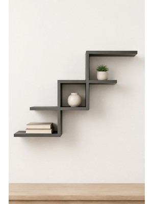 Arnetti Plane Antrasit Duvar Rafı Modern Geometrik Dekoratif Çok Amaçlı Raf