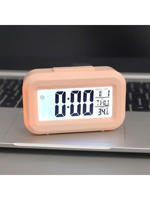 Silabor Mini Dijital Masa Saati ve Çalar Saat – LCD Ekranlı, Tarih ve Sıcaklık Göstergeli Alarm Saati Pembe