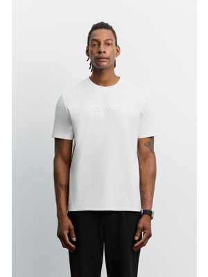 AVVA Erkek Beyaz Bisiklet Yaka Pamuklu Kolay Ütülenen Regular Fit T-Shirt A62Y1017