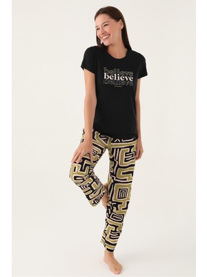 Pierre Cardin Believe Siyah Kadın Kısa Kol Pijama Takımı
