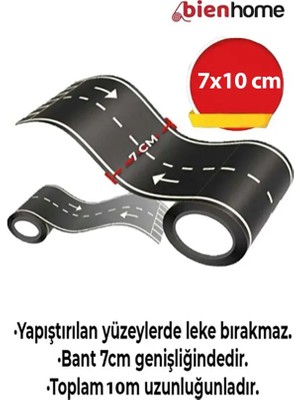 BienHome Otobant Eğitici Yol Yapım Oyun Bandı Eğlenceli Trafik Bantı Road Tape Oyun Bandı 7 cm 10 Metre