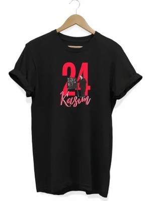 Uslucan Alışveriş 24 Kasım Öğretmenler Günü Öğretmen Hediyesi Baskılı Oversize T-Shirt - Siyah