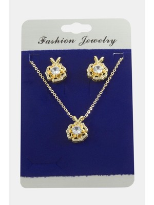 Gül Zirkon Taşlı Set Kolye