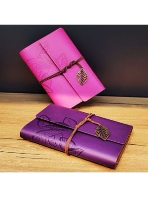 Yaprak Desenli Çizgisiz Deri Defter