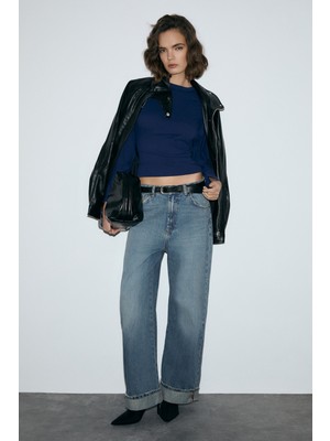 Ethiquet Comıno Kadın Yuvarlak Yaka Vücuda Oturan Esnek Kumaşlı Slim Fit Lacivert Bluz