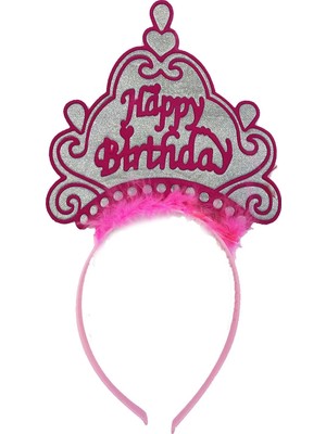Happy Birthday Neon Pembe Renk Doğum Günü Tacı 24X15 cm