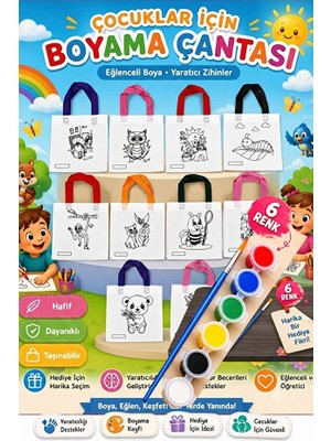 Bienhome 6 Renk Boya Fırça Dahil, Çocuk Boyama Çantası, Boyama Bez Çanta Tote Bag,eğitici ,10’lu Paket 25*20 Çanta Çocuk Gelişimi Boyama Etkinlik