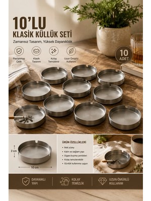 Porsima Etn Küllük - Paslanmaz Çelik 10 Lu Kül Tablası - Küllük Seti