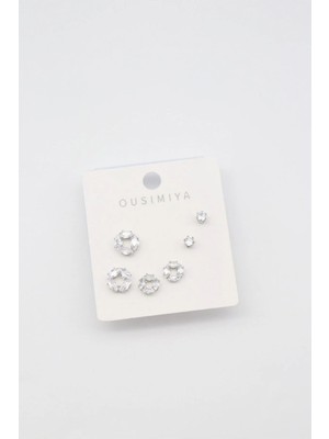 Bade Jewelry Vip Silver 6’lı Minimal Şık Tasarım Taşlı Kararmaz Çelik Küpe