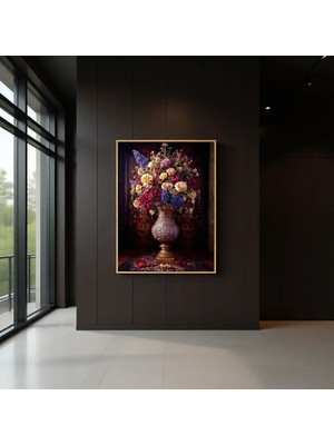 Artan Gallery Italyan Kadife Çiçek Desenli Çerçeveli Tablo 70 x 50 Kumaş Malzeme ile Modern Tasarım