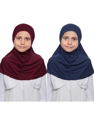 Flora Tekstil Kız Çocuk Tek Parça Hijab - Hazır Tesettür Eşarp – Pratik Geçmeli Hijab | Esnek Penye Kumaş Günlük & Namaz Başörtü (6-11 Yaş)