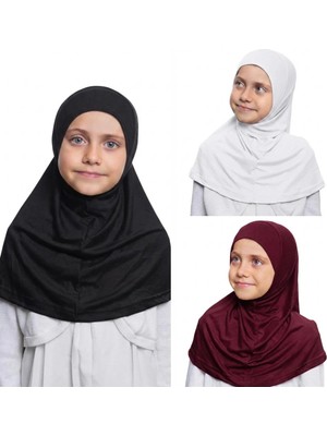 Flora Tekstil Kız Çocuk Tek Parça Hijab - Hazır Tesettür Eşarp – Pratik Geçmeli Hijab | Esnek Penye Kumaş Günlük & Namaz Başörtü (6-11 Yaş)