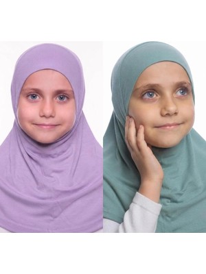Flora Tekstil Kız Çocuk Tek Parça Hijab - Hazır Tesettür Eşarp – Pratik Geçmeli Hijab | Esnek Penye Kumaş Günlük & Namaz Başörtü (6-11 Yaş)