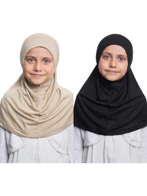 Flora Tekstil Kız Çocuk Tek Parça Hijab - Hazır Tesettür Eşarp – Pratik Geçmeli Hijab | Esnek Penye Kumaş Günlük & Namaz Başörtü (6-11 Yaş)
