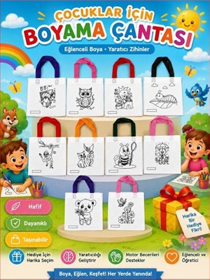 Bienhome Çocuklar Için Eğlenceli Boyama Çantası, Boyama Bez Çanta, Tote Bag, Eğitici, Ekonomik 10’lu Paket
