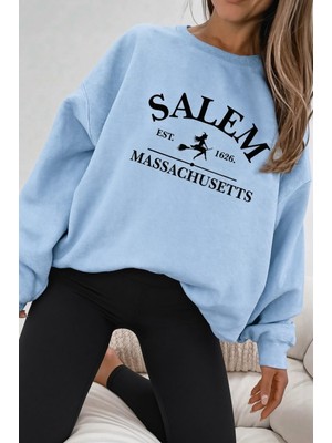 Oksit Bs Salem Massachusetts Ön Baskılı Kadın Oversize Bisiklet Yaka Sweatshirt