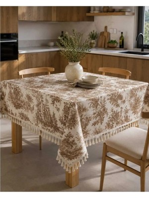 Luxoras Home Fransız Köylü Desenli Püsküllü Duck Kumaş Masa Örtüsü