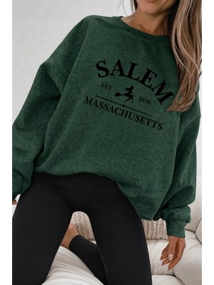 Oksit Bs Salem Massachusetts Ön Baskılı Kadın Oversize Bisiklet Yaka Sweatshirt