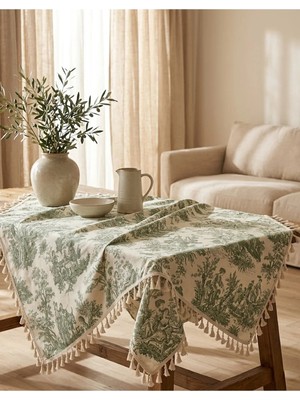 Luxoras Home Fransız Köylü Desenli Püsküllü Duck Kumaş Masa Örtüsü