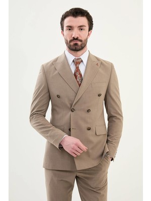 Mcr Düz Slim Fit Geniş Yaka Kruvaze Erkek Takım Elbise 45389