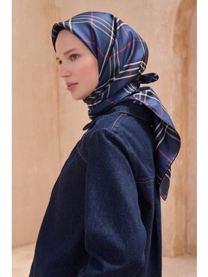 Belli Twill Ipek Eşarp Ekose Kareli, Lacivert
