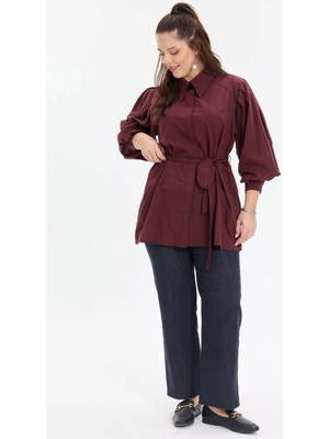 Kado Moda Pamuklu Vual Balon Kol Kadın Gömlek