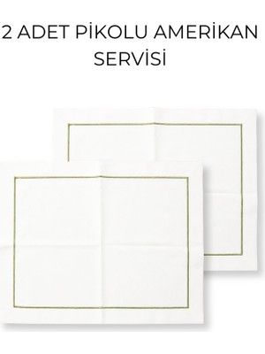 2’li Pikolu Amerikan Servis – 30X40 cm Leke Tutmaz Duck Kumaş Yeşil Detaylı