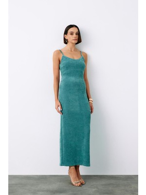 Sateen Askılı Kadife Elbise 1294-3504