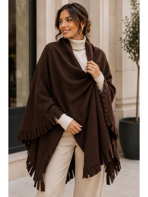 Wearflawless Kadın Polar Kumaş Şal, Atkı, Püsküllü Kışlık Sıcak Tutan Omuz Şalı