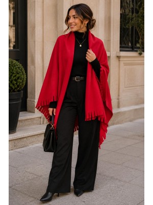 Wearflawless Kadın Polar Kumaş Şal, Atkı, Püsküllü Kışlık Sıcak Tutan Omuz Şalı