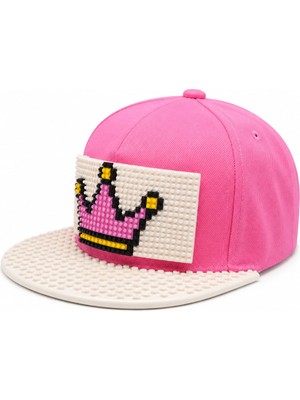 Kutpia Pixel Blok Prenses Pembe Kız Çocuk Kep Şapka – LEGO Uyumlu Siperlikli, 4–12 Yaş